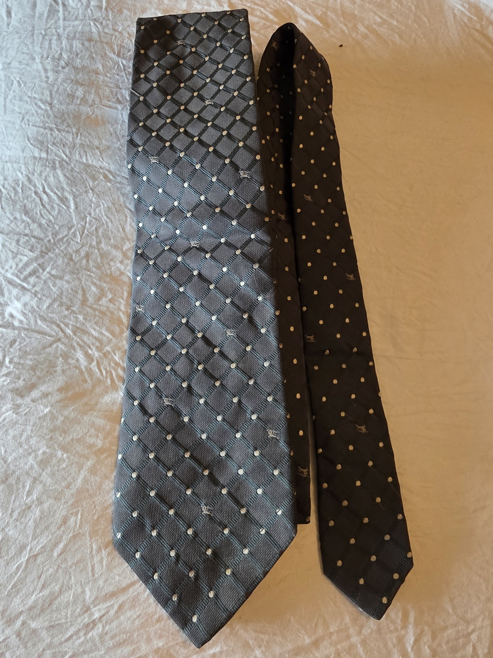 Burberry Black Silk Tie with Cream Polka Dot Grid